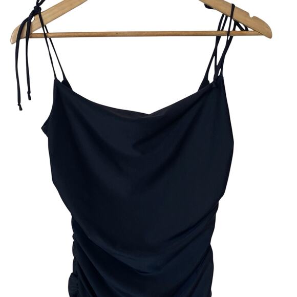 GOOD AMERICAN Ruched Satin Slip Maxi Dress Black, Size 2/Medium - Picture 9 of 16